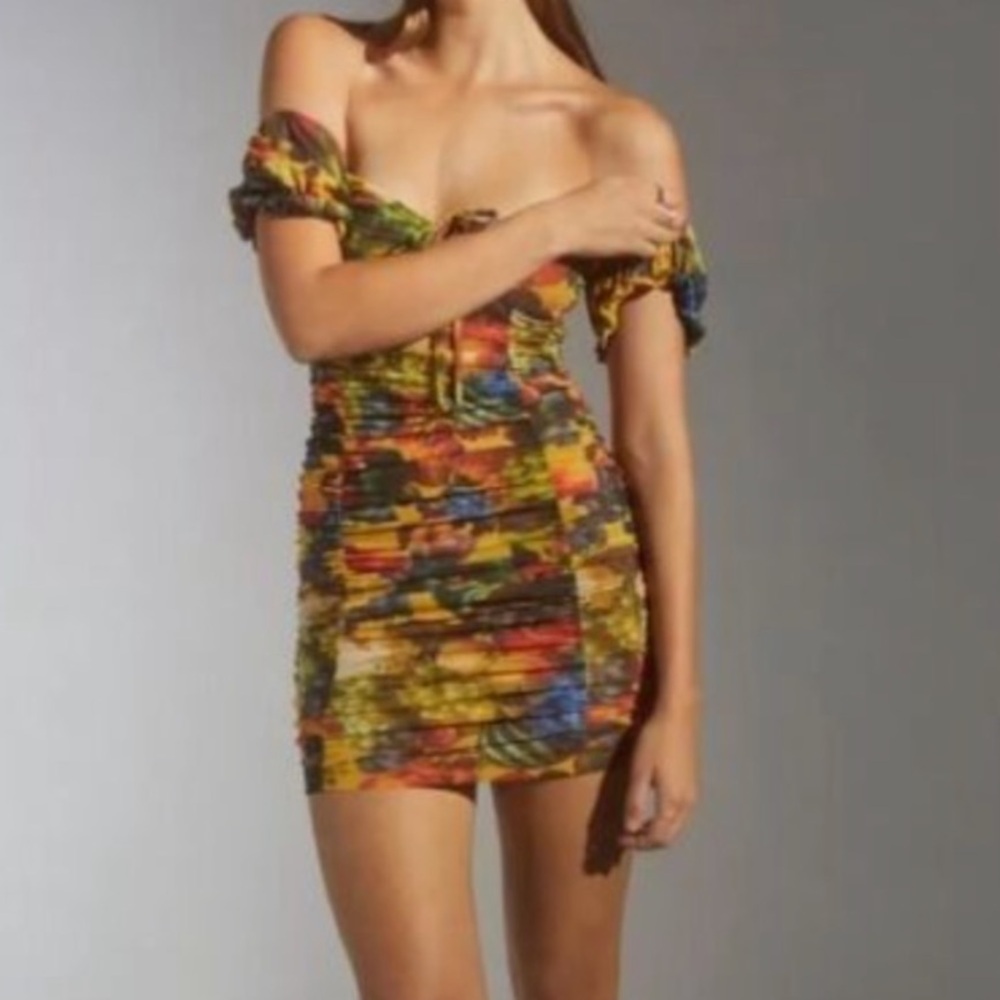 Urban Outfitters UO retro fruit Multicolor Off-Shoulder Dress